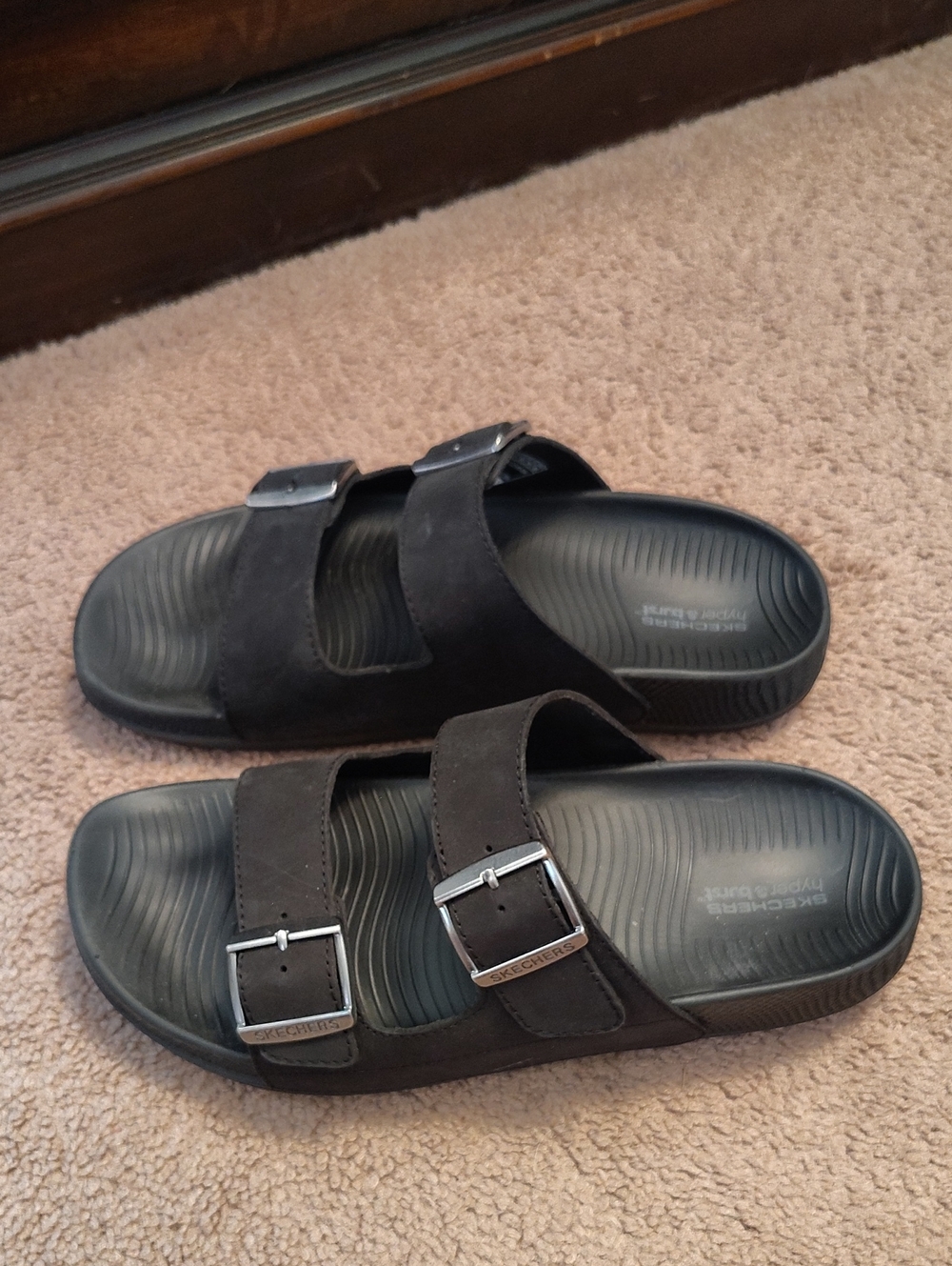 Skechers Black Double-Buckle Slide Sandals